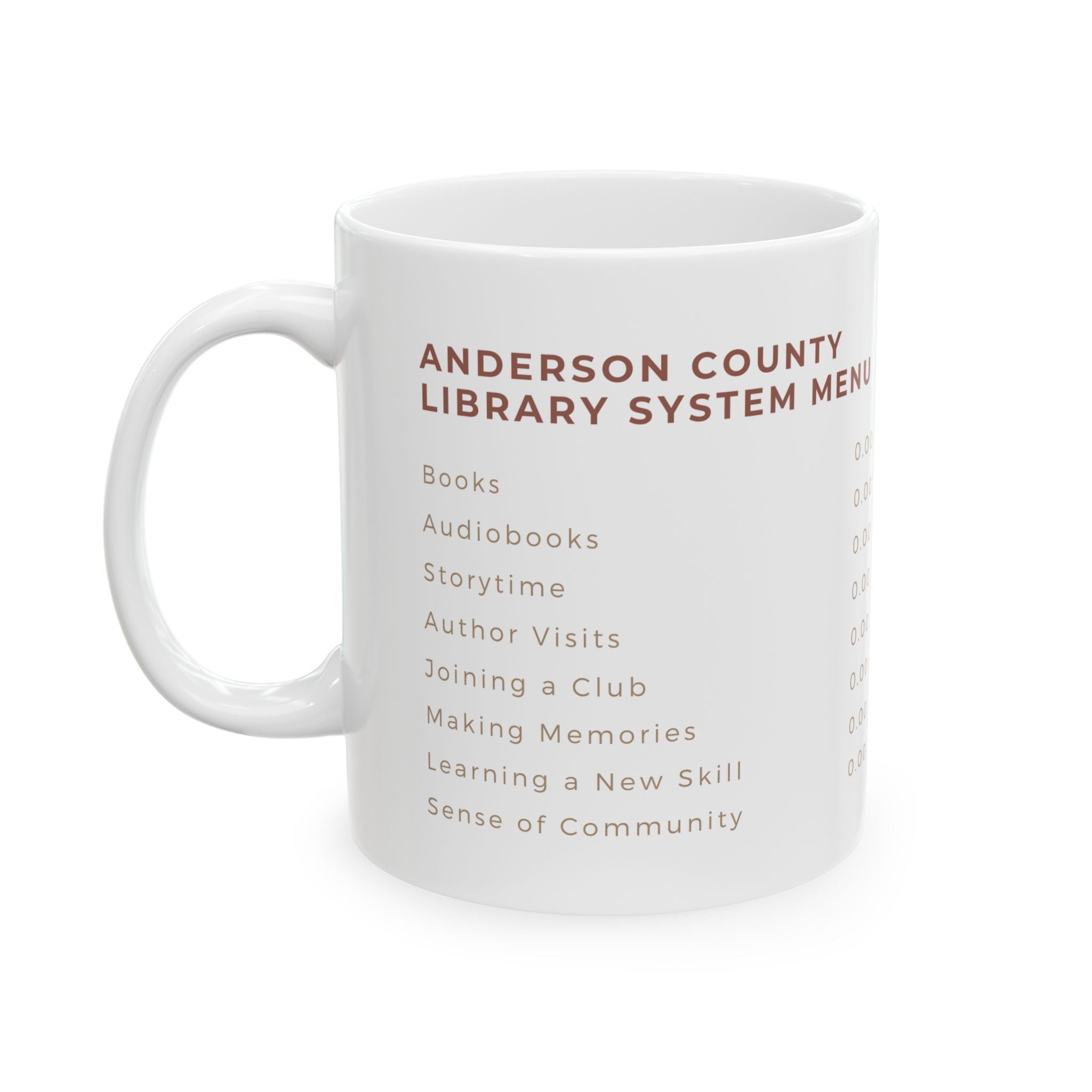 Mug: Library Menu – Friends of the Anderson County Library Shop