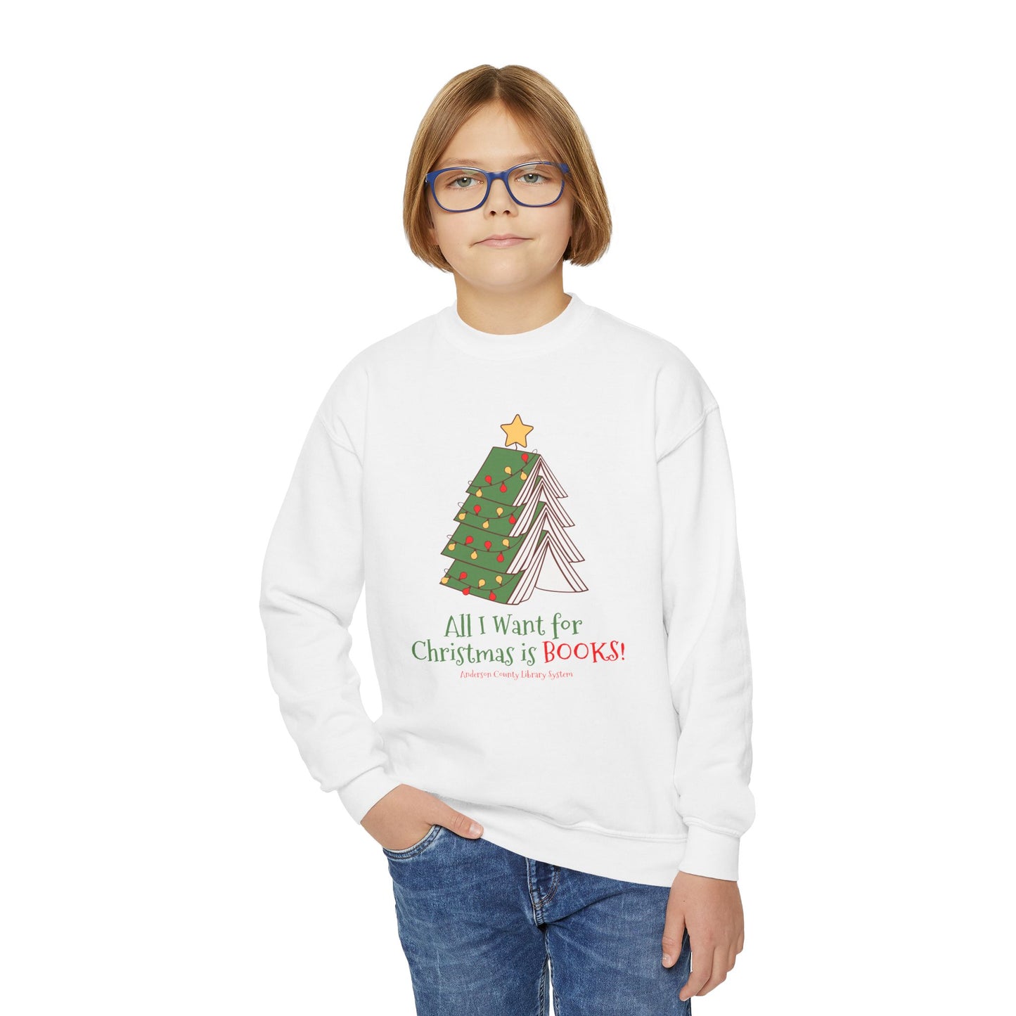 Youth Crewneck Sweatshirt: All I Want For Christmas is Books!
