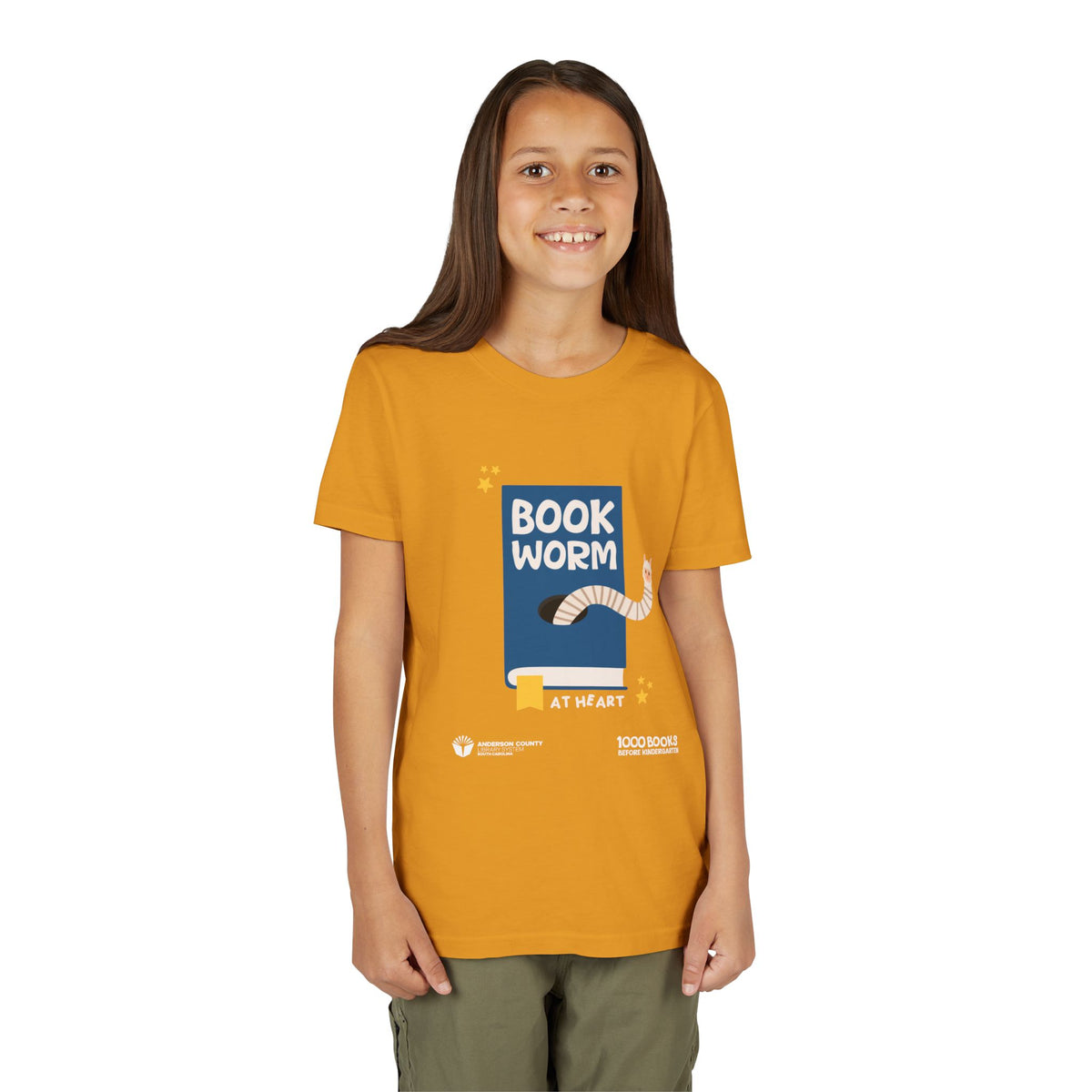 Youth Short Sleeve Tee : Bookworm At Heart 1,000 Books Before Kindergarten
