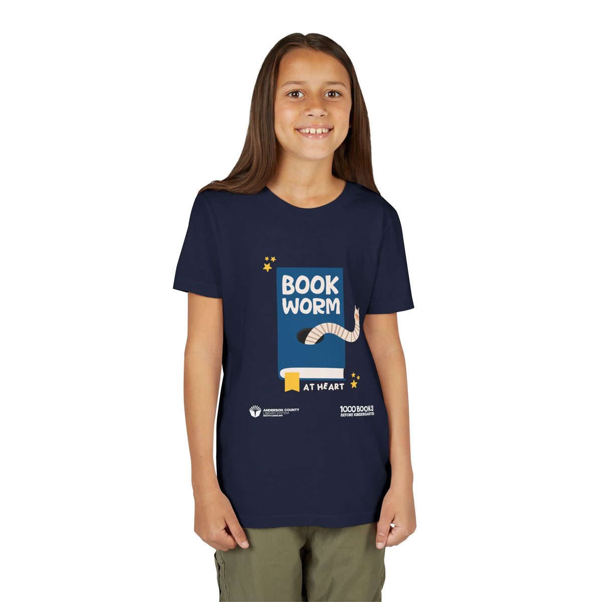 Youth Short Sleeve Tee : Bookworm At Heart 1,000 Books Before Kindergarten