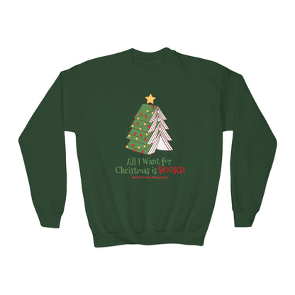 Youth Crewneck Sweatshirt: All I Want For Christmas is Books!