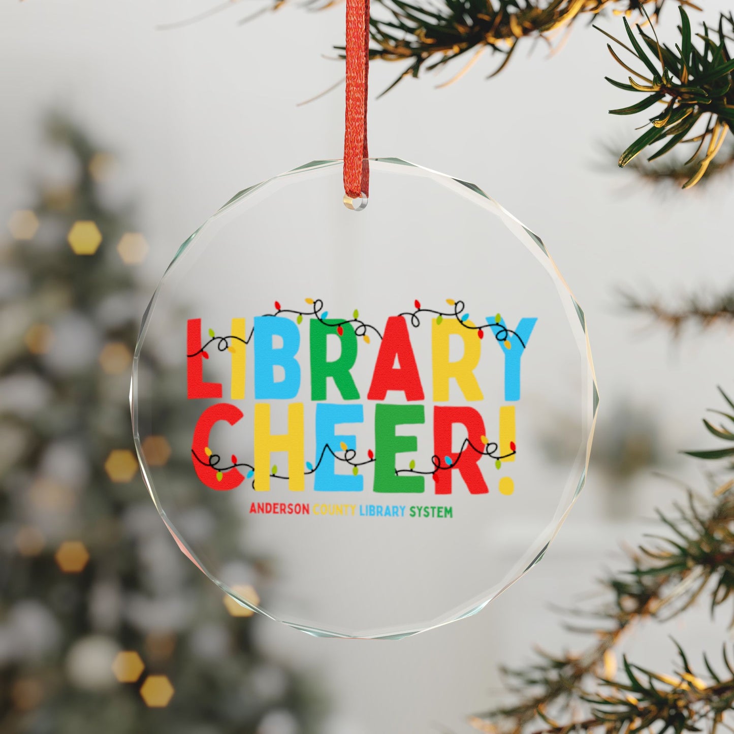 Crystal Glass Ornament: Library Cheer!