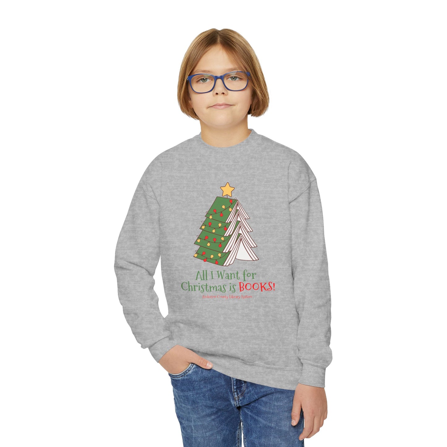 Youth Crewneck Sweatshirt: All I Want For Christmas is Books!