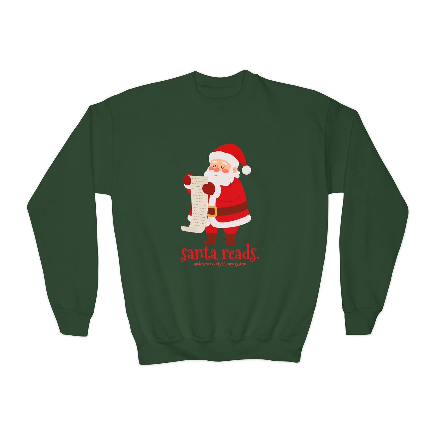 Youth Crewneck Sweatshirt: Santa Reads.