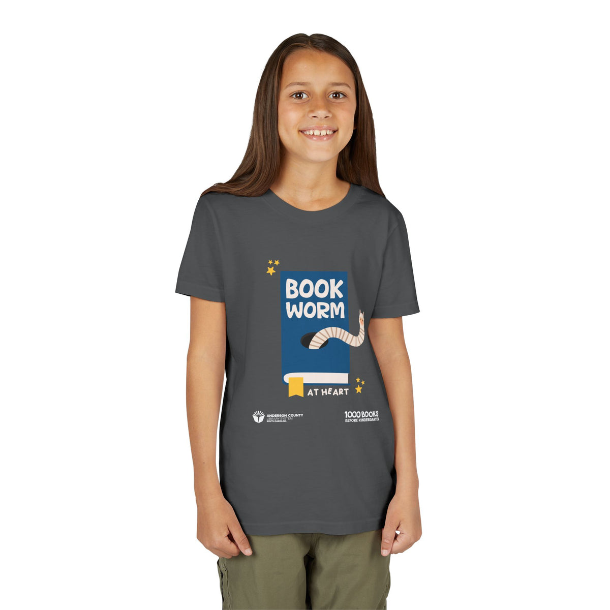 Youth Short Sleeve Tee : Bookworm At Heart 1,000 Books Before Kindergarten